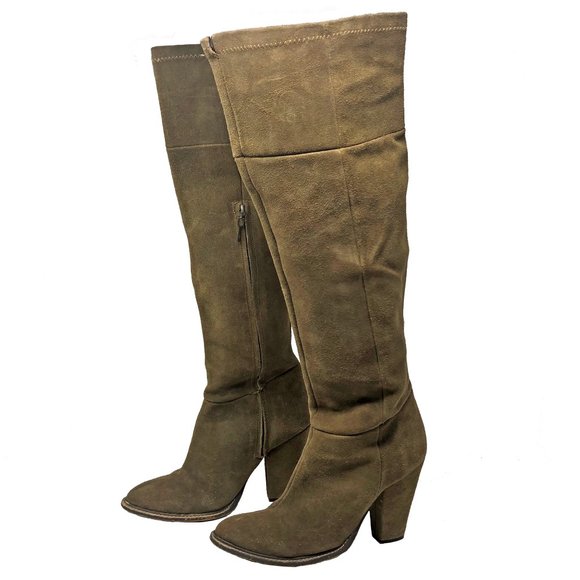 ZARA Camel Brown Knee High Suede Zip Up Boots, Women's Size 9 US - Picture 2 of 6